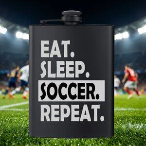 Personalized Sports Eat Sleep Repeat Soccer Black Flask | Soccer | Sports